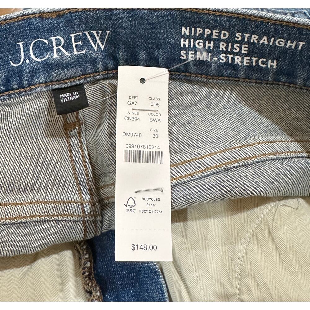 J. Crew Nipped Straight High Rise Jeans Semi-Stretch Charlotte Wash Size 30 NWT - Picture 9 of 16